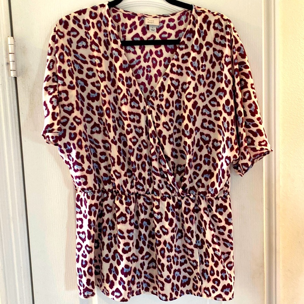 Leopard Print Faux Wrap Blouse